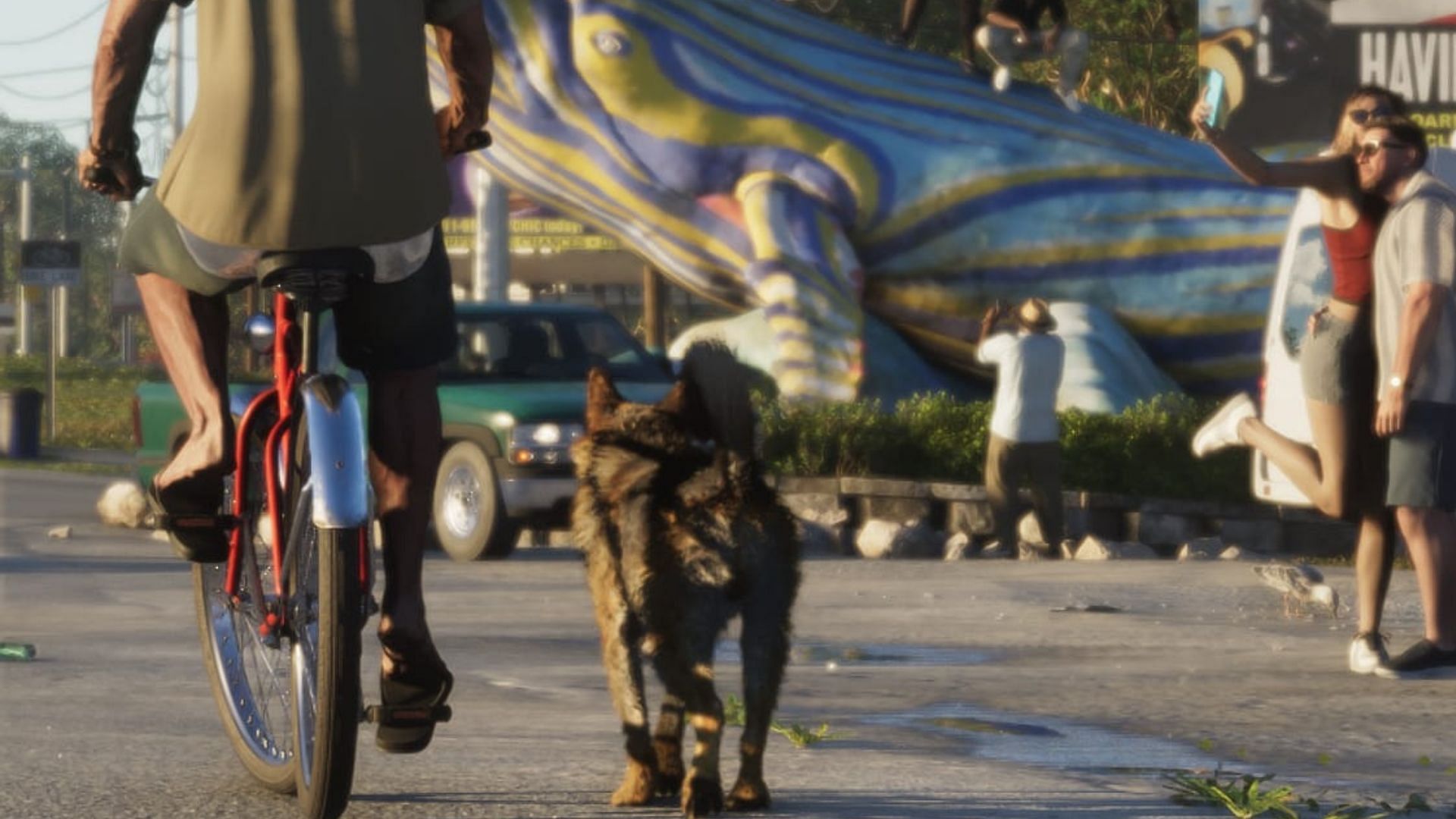 NPC's flip flops go under the bike's pedal (Image via Rockstar Games)